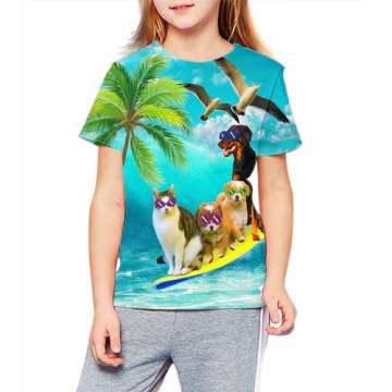 LAIDIPAS Funny T-Shirts for Kids Hawaiian Shirts for Boys 3D Animal Printed Tops Tees Clothes for Summer Vacation 6-8 Years
