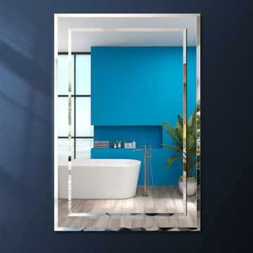 FRALIMK Frameless Rectangle Wall Mirror with ‘Mirror on Mirror’ Design for Beautiful Home Decor