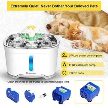 Cat Water Dispenser, Parner Stainless Steel Pet Fountain Flower 2.5L Auto Cat Fountain, Quiet Cat Drinking Fountain with 4 Filters & 1 Silicone Mat & 2 Cleaning Brushes for Cat, Dog, Bird, Other Pets