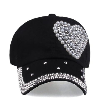 Shiny Pearl Loving Heart Adjustable Baseball Cap for Women