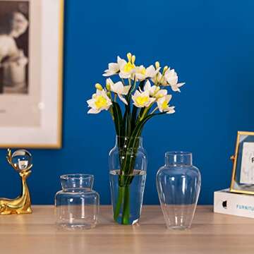 Glasseam Glass Vases for Decor, Modern Flower Vase Set of 3, Unique Handmade Clear Vase for Flowers,...