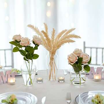 Glasseam Glass Vases for Decor, Modern Flower Vase Set of 3, Unique Handmade Clear Vase for Flowers, Blown Small Decorative Vases for Home Decor Living Room Decorations Dining Table Centerpieces