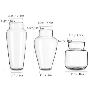Glasseam Glass Vases for Decor, Modern Flower Vase Set of 3, Unique Handmade Clear Vase for Flowers, Blown Small Decorative Vases for Home Decor Living Room Decorations Dining Table Centerpieces