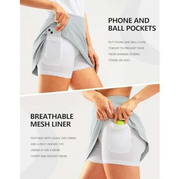 SANTINY Golf Skorts for Women with Zipper Pockets