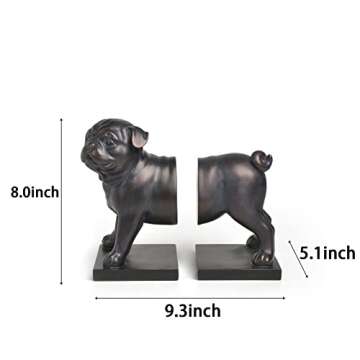 Decorative Figurine Pug Dog Bookends - Decorative Book Stoppers for Heavy Books Movies Magazines Video Games Accessory 2Pcs 9.3 * 5.1 * 8 Inch Newman House Studio