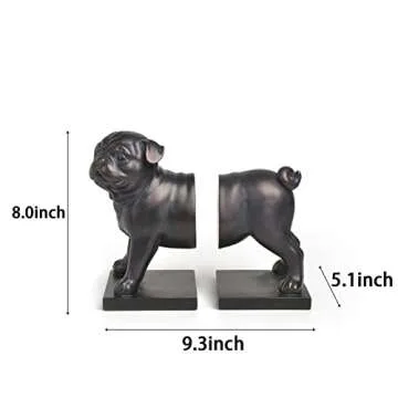 Decorative Figurine Pug Dog Bookends - Decorative Book Stoppers for Heavy Books Movies Magazines Video Games Accessory 2Pcs 9.3 * 5.1 * 8 Inch Newman House Studio