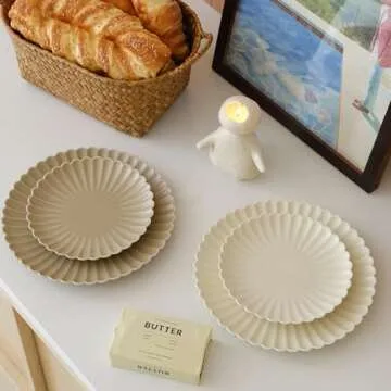 WENSHUO Daisy Dinner Plates Set of 6, 9-inch Round, Coconut Café