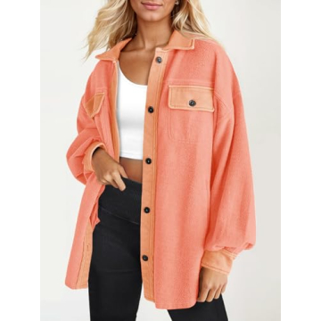 Fisoew Women's Oversized Button Down Shacket Comfortable Style