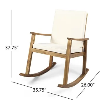 David Outdoor Acacia Wood Rocking Chair Set - Teak/Cream