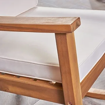 David Outdoor Acacia Wood Rocking Chair Set - Teak/Cream