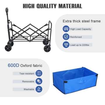 EVLIQUIL Collapsible Foldable Wagon,Wagons Carts Foldable with Wheels,Utility Grocery Lounge Folding Beach Wagon for Sand Garden Sports Shopping Outdoor(Lake Blue).