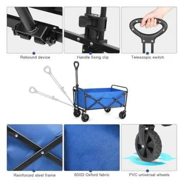EVLIQUIL Collapsible Foldable Wagon,Wagons Carts Foldable with Wheels,Utility Grocery Lounge Folding Beach Wagon for Sand Garden Sports Shopping Outdoor(Lake Blue).