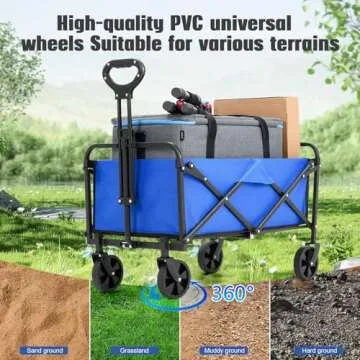 EVLIQUIL Collapsible Foldable Wagon,Wagons Carts Foldable with Wheels,Utility Grocery Lounge Folding Beach Wagon for Sand Garden Sports Shopping Outdoor(Lake Blue).