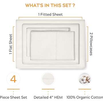 Sleep Mantra Premium 100% Organic Cotton Queen Bed Sheet Set - Soft & Cooling Percale Weave - 4 Piece Bedding Set with Deep Pocket - GOTS Certified - Breathable & Eco-Friendly (Queen, Ivory)