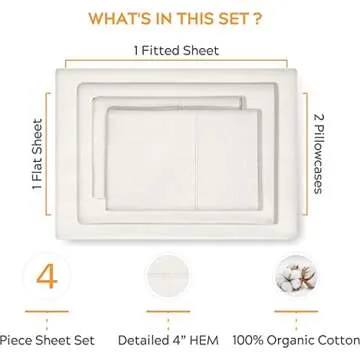 Sleep Mantra Premium 100% Organic Cotton Queen Bed Sheet Set - Soft & Cooling Percale Weave - 4 Piece Bedding Set with Deep Pocket - GOTS Certified - Breathable & Eco-Friendly (Queen, Ivory)