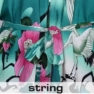 shermie Women's Long Kimono Bohemian Loose Causal Summer Beach Bikini Swimwear Swimsuit Cover Up Floral Fairy Crane Green