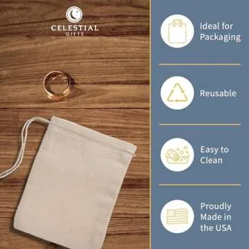 Celestial Gifts Muslin Bags 50pcs 4x6, 100% Cotton Drawstring Bags for Party Favors and Spice Bags -...