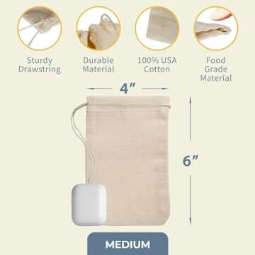 Celestial Gifts Muslin Bags 50pcs 4x6, 100% Cotton Drawstring Bags for Party Favors and Spice Bags - Made in USA (Natural Hem & Drawstring)