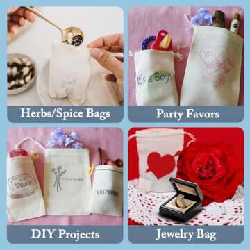 Celestial Gifts Muslin Bags 50pcs 4x6, 100% Cotton Drawstring Bags for Party Favors and Spice Bags - Made in USA (Natural Hem & Drawstring)