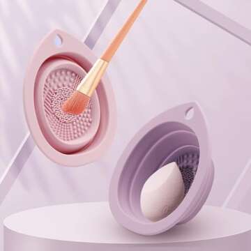 Silicone Foldable Makeup Brush Cleaner, Brush Scrubber Bowl, Portable Washing Tool Cosmetic Brush Cleaner (Pink)