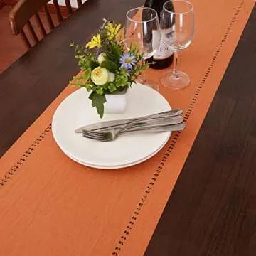 Grelucgo Farmhouse Solid Orange Hand Hemstitched Table Runner