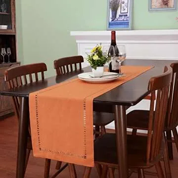 Grelucgo Farmhouse Solid Orange Hand Hemstitched Table Runner