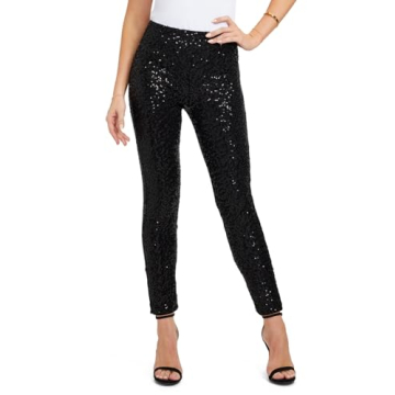 Tipsy Elves Women's Black Sequin High Waisted Leggings - Festive & Comfortable
