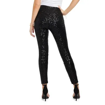 Festive Black Sequin High Waisted Leggings by Tipsy Elves