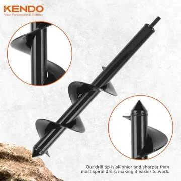 KENDO Auger Drill Bit for Planting Set of 4, Garden Ground Earth Spiral Drill Bits and Bulb Planter Tool for 3/8" Hex Drive Drill, for Post Hole Digger, Bulb Bedding Digging, Plant Rapid Planter