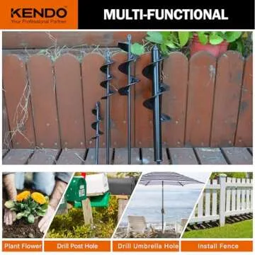 KENDO Auger Drill Bit for Planting Set of 4, Garden Ground Earth Spiral Drill Bits and Bulb Planter Tool for 3/8" Hex Drive Drill, for Post Hole Digger, Bulb Bedding Digging, Plant Rapid Planter