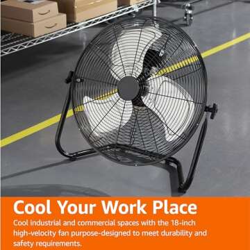 Amazon Basics Standing, Industrial Floor Fan, 18-Inch High-Velocity, 3 Speeds, Metal Construction and Aluminum Blades, 100W, 8.27"D x 21.85"W x 21.5"H, Black