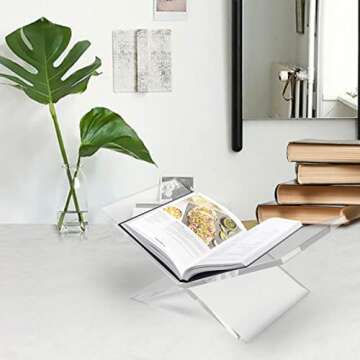 Acrylic Book Stand - Clear Open Book Display Stand – Magazine and Book Holder- for Recipe Cookbooks, Reading, Documents, Textbook