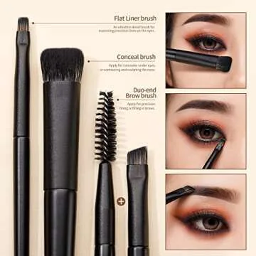 Eyeshadow Brush Set Jessup Eye Makeup Brushes Professional 10Pcs Blending Brush Eye Shadow Liner Brush Crease Brush Duo-end Brow Brush, Elegant Black T337