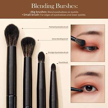 Eyeshadow Brush Set Jessup Eye Makeup Brushes Professional 10Pcs Blending Brush Eye Shadow Liner Brush Crease Brush Duo-end Brow Brush, Elegant Black T337