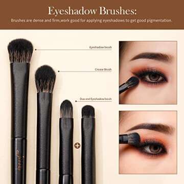 Eyeshadow Brush Set Jessup Eye Makeup Brushes Professional 10Pcs Blending Brush Eye Shadow Liner Brush Crease Brush Duo-end Brow Brush, Elegant Black T337