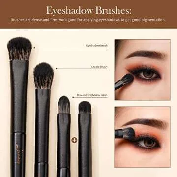 Eyeshadow Brush Set Jessup Eye Makeup Brushes Professional 10Pcs Blending Brush Eye Shadow Liner Brush Crease Brush Duo-end Brow Brush, Elegant Black T337