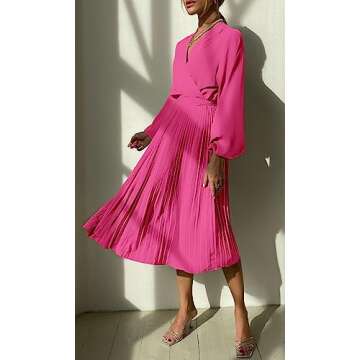 Stylish PRETTYGARDEN Women's Spring Midi Dress: Rose Red