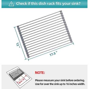 JASIWAY Roll Up Dish Drying Rack, Over The Sink Dish Drying Rack, Foldable, Portable,304 Stainless Steel Dish Drainers for Kitchen Inside Sink Counter (Sliver, 17.5" x12“)