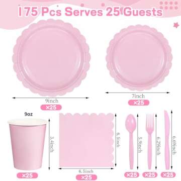 Xiangqu 175 Pcs Pink Paper Plates and Napkins, Easter Plates Light Pink Party Supplies Include Pink ...