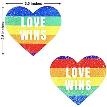 Neva Nude Love Wins Orlando Pride Rainbow Glitter Heart Nipztix Pasties for Festivals, Raves, Parties, Lingerie and More, Medical Grade Adhesive, Waterproof and Sweatproof, Made in USA