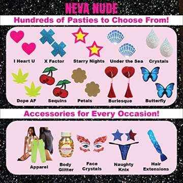 Neva Nude Love Wins Orlando Pride Rainbow Glitter Heart Nipztix Pasties for Festivals, Raves, Parties, Lingerie and More, Medical Grade Adhesive, Waterproof and Sweatproof, Made in USA