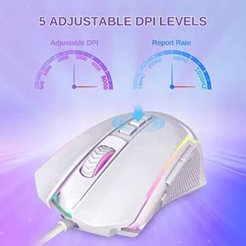 Redragon RGB Backlit Gaming Mouse - 8000 DPI, 9 Programmable Buttons, Fire Button for Windows/Mac - White