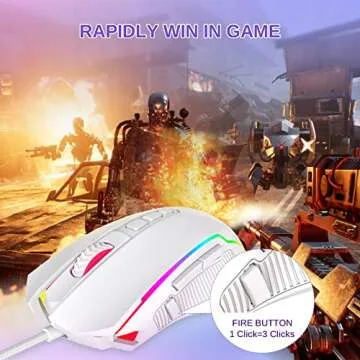 Redragon RGB Backlit Gaming Mouse - 8000 DPI, 9 Programmable Buttons, Fire Button for Windows/Mac - White