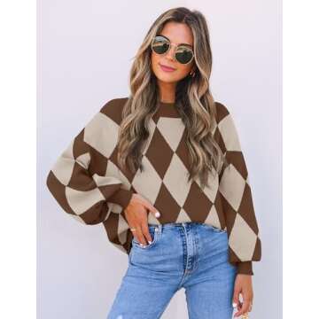 ZESICA Women's Fall Fashion Turtleneck Long Sleeve Striped Ribbed Knit Loose Pullover Sweater Tops,Dark Coffee,Medium