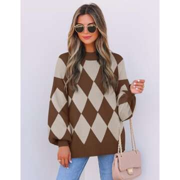 ZESICA Women's Fall Fashion Turtleneck Long Sleeve Striped Ribbed Knit Loose Pullover Sweater Tops,Dark Coffee,Medium