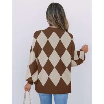 ZESICA Women's Fall Fashion Turtleneck Long Sleeve Striped Ribbed Knit Loose Pullover Sweater Tops,Dark Coffee,Medium