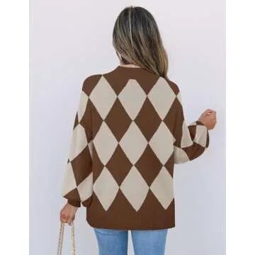 ZESICA Women's Fall Fashion Turtleneck Long Sleeve Striped Ribbed Knit Loose Pullover Sweater Tops,Dark Coffee,Medium