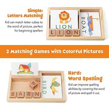 Coogam Spelling Games, Wooden Matching Letters Toy with Flash Cards Words, Montessori ABC Alphabet Learning Educational Puzzle Gift for Preschool Boys Girls Kids Age 3 4 5 Years Old