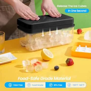 PHINOX Ice Cube Tray with Lid and Bin - 64 Pieces