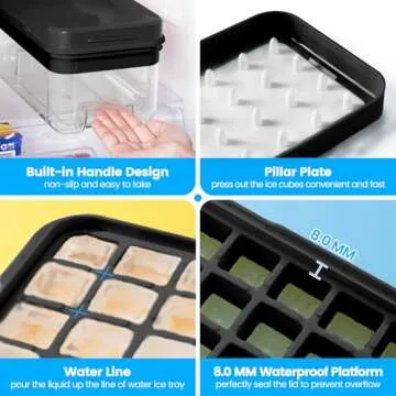 PHINOX Ice Cube Tray with Lid and Bin - 64 Pieces